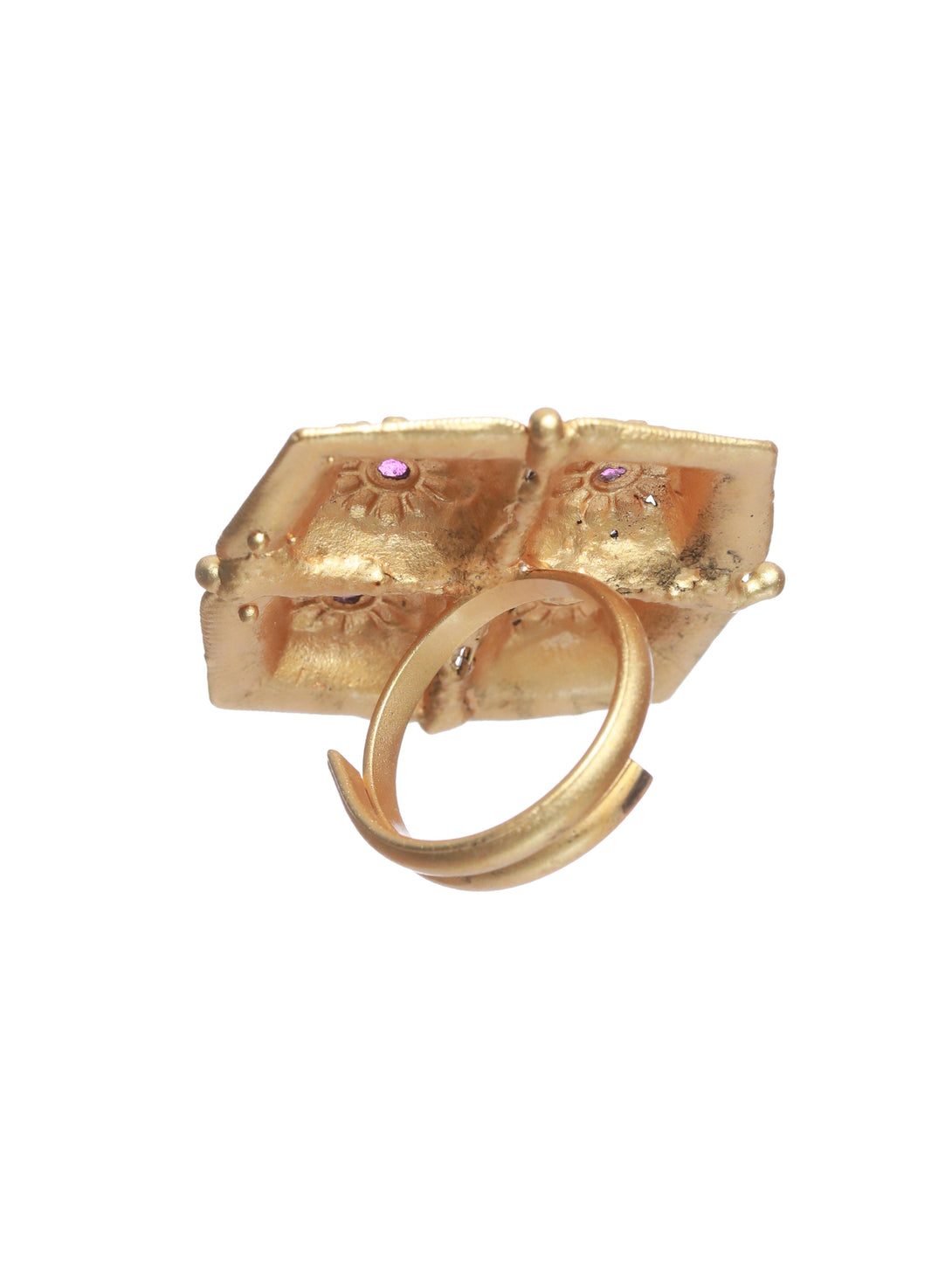 Women's Gold-Plated Marron & Green Stone-Studded Finger Ring - Jazz And Sizzle - Indiakreations