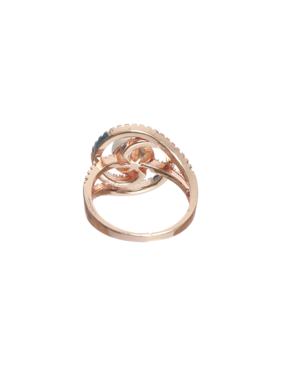 Women's Rose Gold-Plated White Cz-Studded Adjustable Pearl Ring - Jazz And Sizzle - Indiakreations