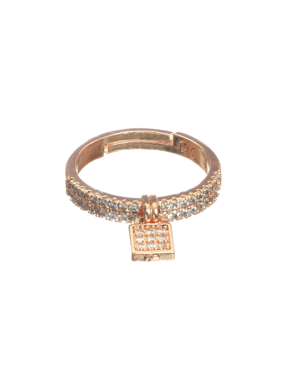 Women's Rose Gold-Plated Cz-Studded Handcrafted Adjustable Finger Ring - Jazz And Sizzle - Indiakreations