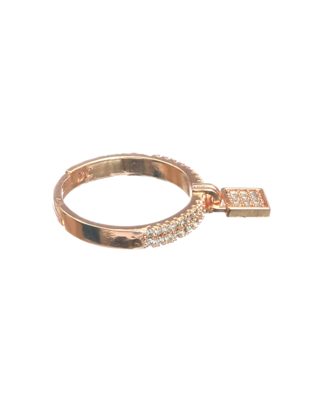 Women's Rose Gold-Plated Cz-Studded Handcrafted Adjustable Finger Ring - Jazz And Sizzle - Indiakreations