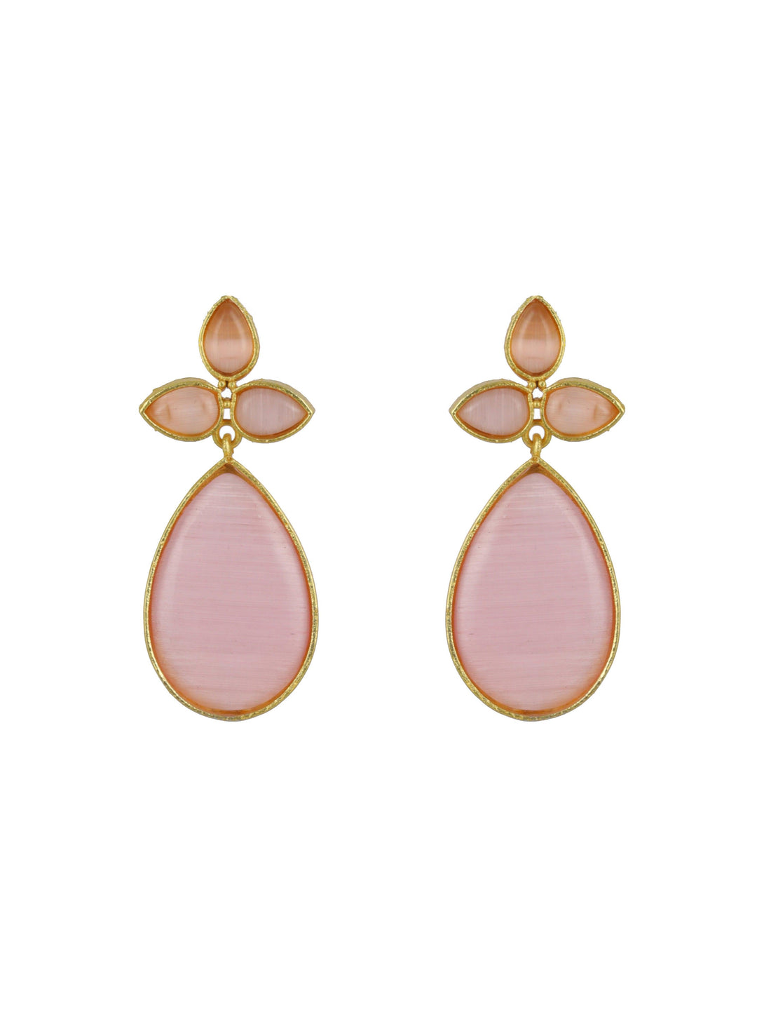 Women's Gold-Plated Pink Contemporary Stone Studded Tear Drop Earrings - Jazz And Sizzle - Indiakreations