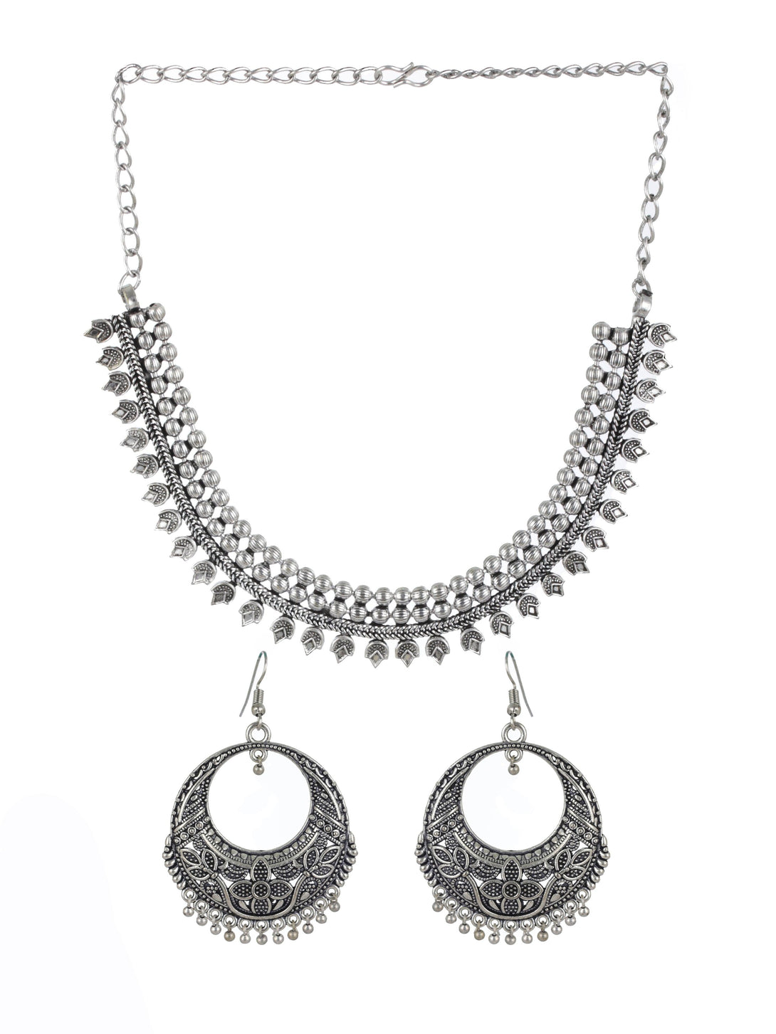 Women's Silver-Toned & German Silver-Plated & Oxidised Jewellery Set - Jazz And Sizzle - Indiakreations