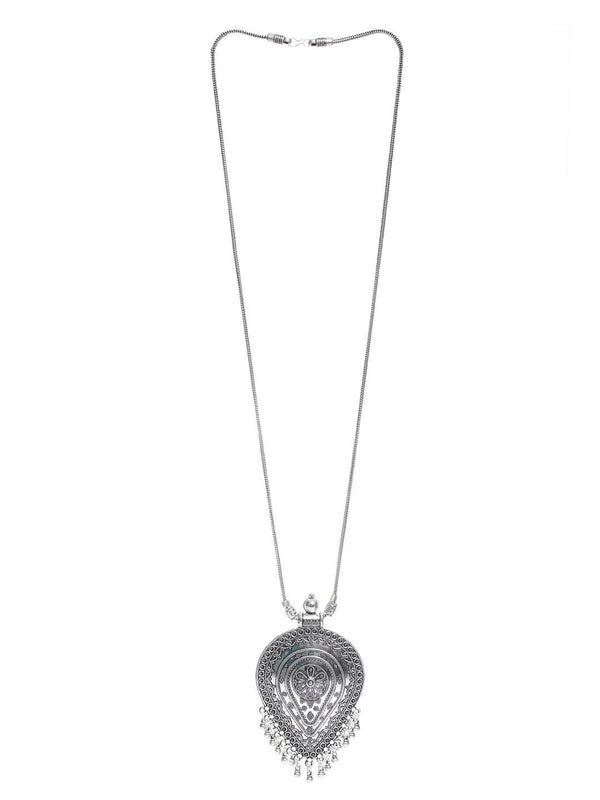 Women's Oxidised Silver-Plated Pendant With Chain - Jazz and Sizzle - Indiakreations