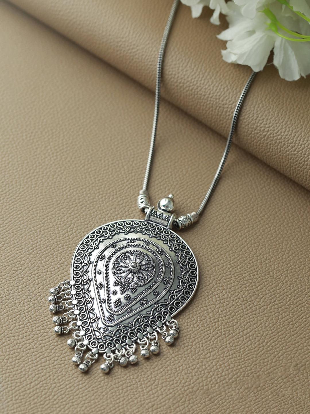 Women's Oxidised Silver-Plated Pendant With Chain - Jazz and Sizzle - Indiakreations