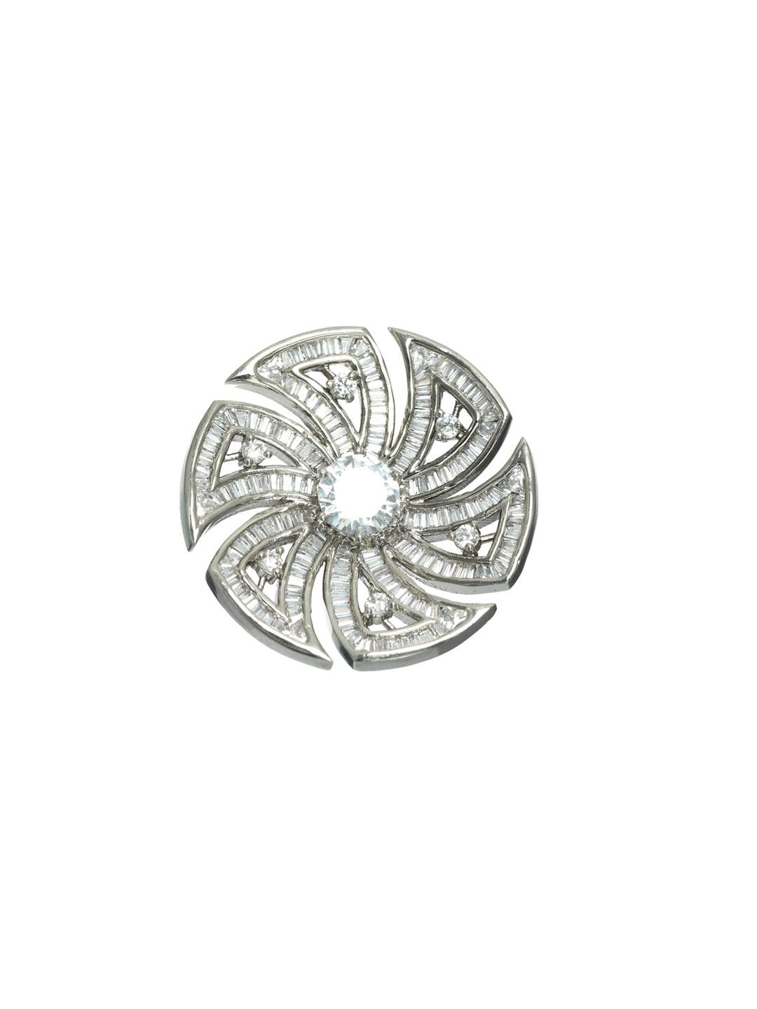 Women's White Rhodium-Plated AD Studded Floral Adjustable Finger Ring - Jazz and Sizzle - Indiakreations