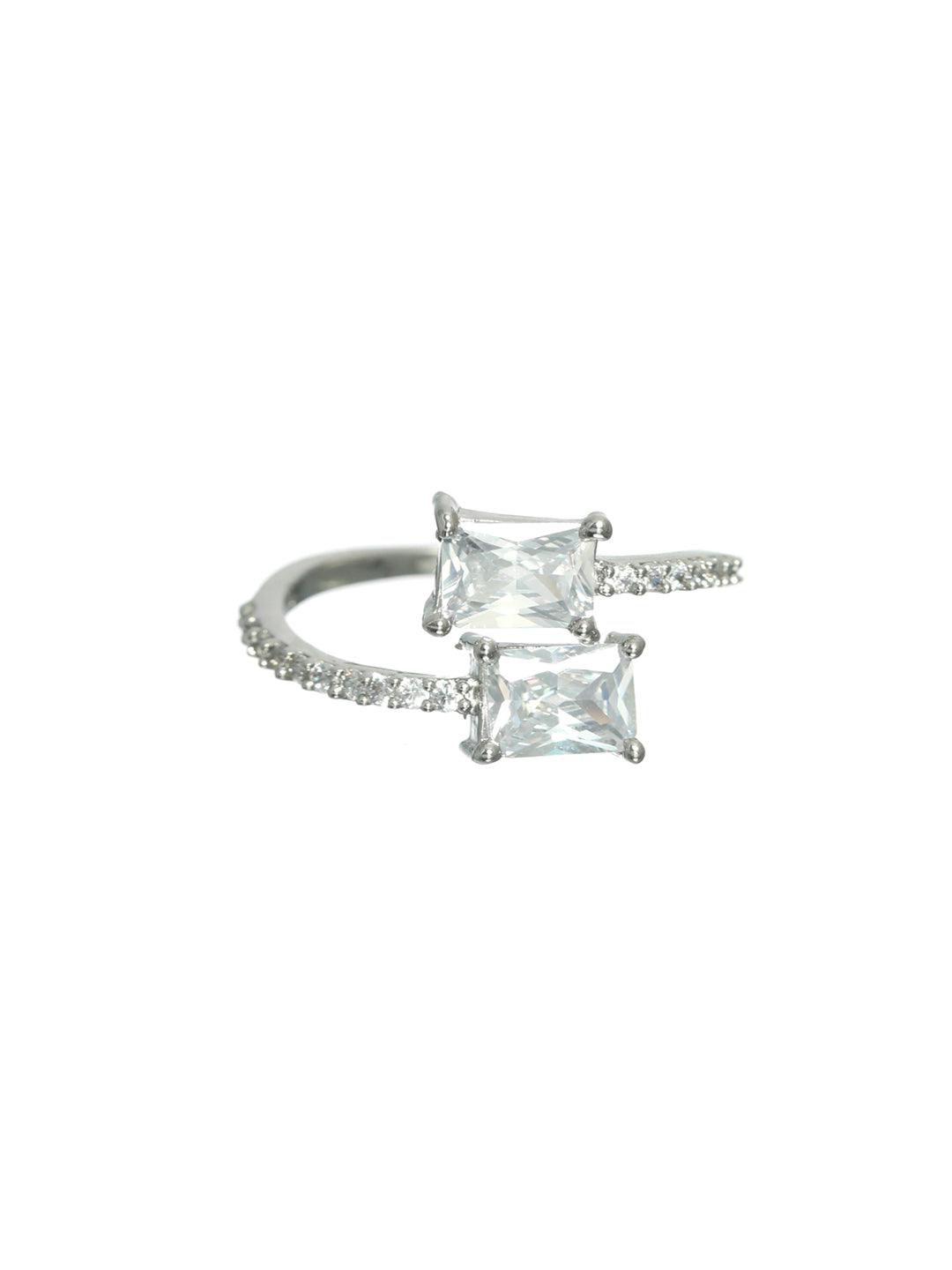 Women's Silver Plated CZ studded Solitaire Adjustable Ring - Jazz and Sizzle - Indiakreations