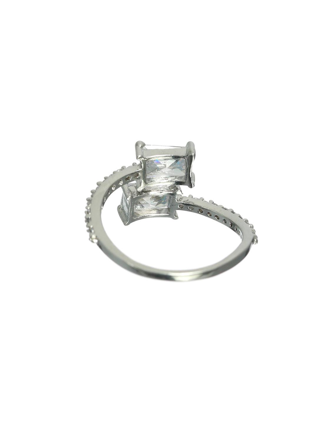 Women's Silver Plated CZ studded Solitaire Adjustable Ring - Jazz and Sizzle - Indiakreations