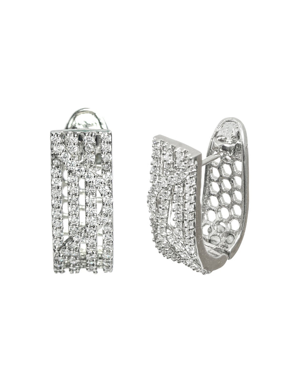 Women's Silver-Toned American Diamond Studded Classic Hoop Earrings - Jazz and Sizzle