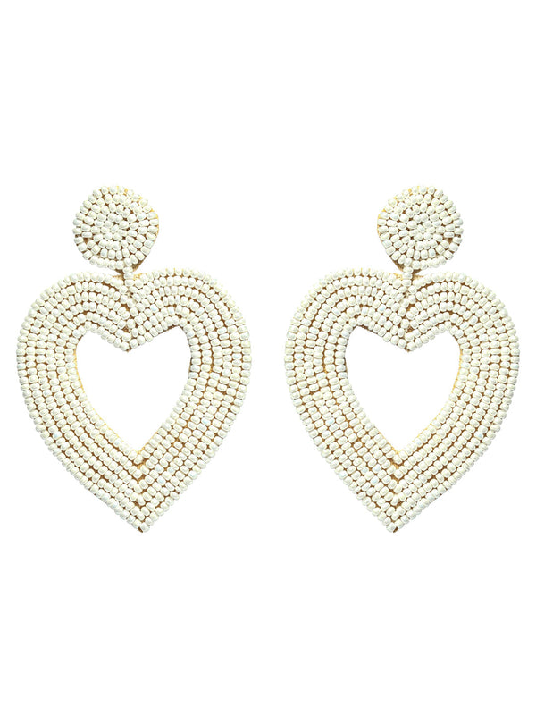 Women's Handwoven Beads & white Heart Shaped Contemporary Design Handcrafted Drop Earrings - Jazz and Sizzle