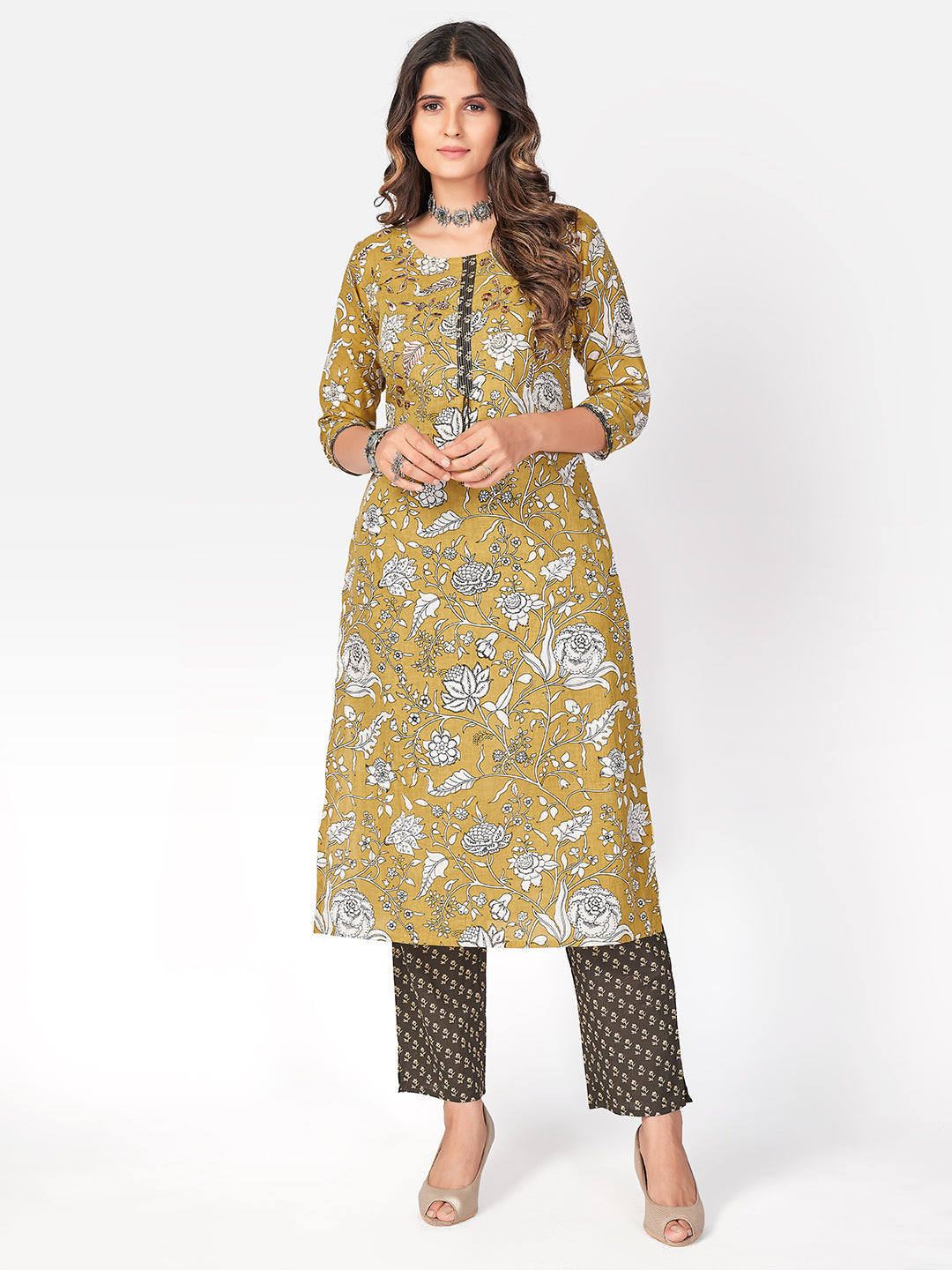 Women's Light Yellow Cotton Kurta With Pant By Vbuyz (2Pcs Set)