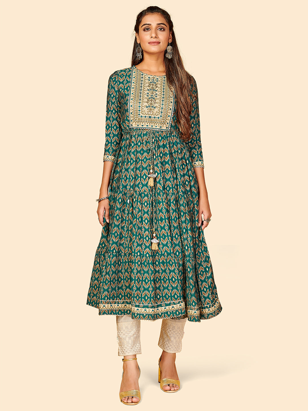 Women's Printed Dark Green Anarkali Kurta By Vbuyz (1 Pc Set)