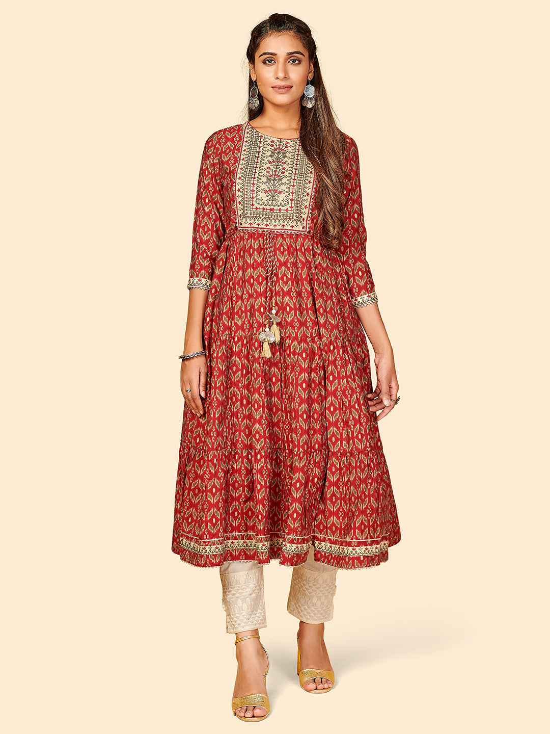 Women's Maroon Anarkali Kurta By Vbuyz (1Pc)