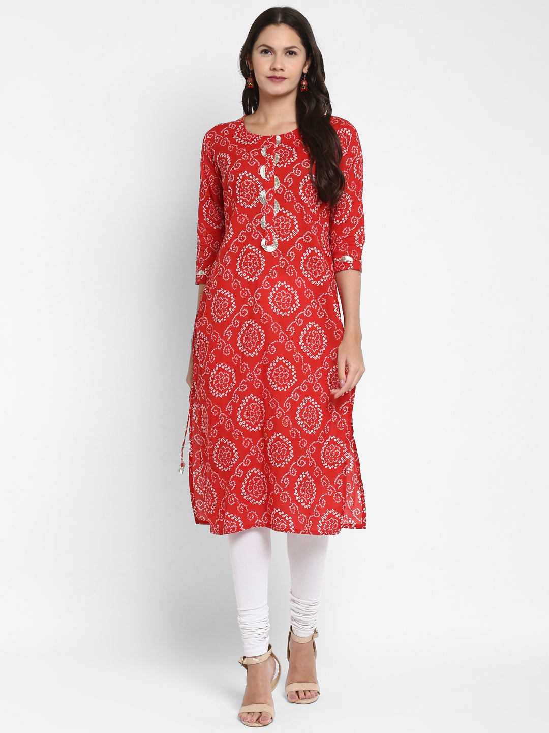 Women's Red Bandhani Print Cotton Kurta By Vbuyz (1 Pc Set)