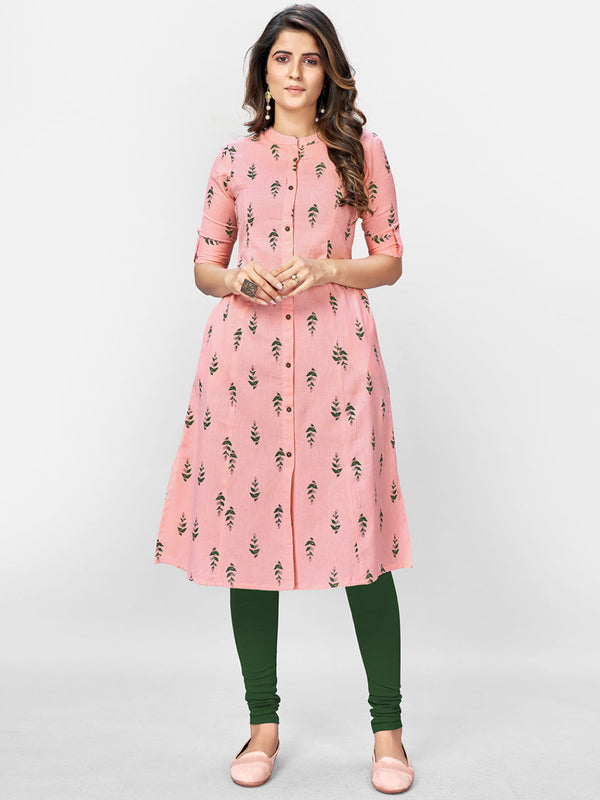 Women's Pink Cotton Kurta By Vbuyz (1Pc)