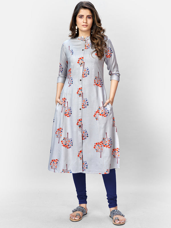 Women's Grey Rayon Kurta By Vbuyz (1Pc)