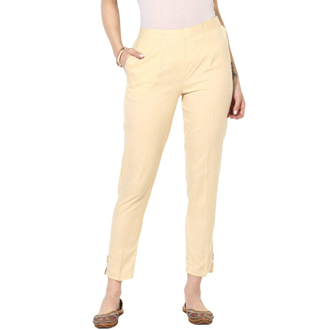 Women's Cream-Coloured Chambray Chinos Trousers - Noz2Toz - Indiakreations