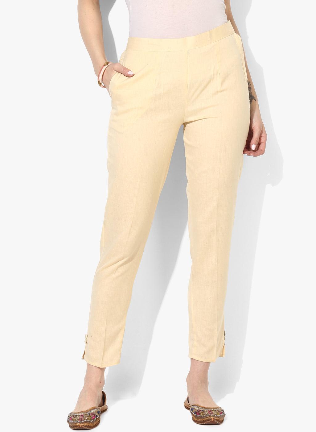 Women's Cream-Coloured Chambray Chinos Trousers - Noz2Toz - Indiakreations