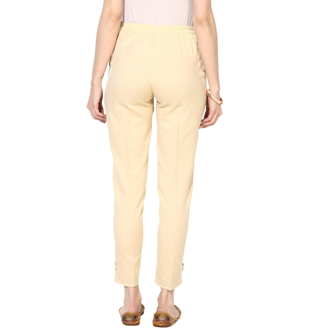 Women's Cream-Coloured Chambray Chinos Trousers - Noz2Toz - Indiakreations