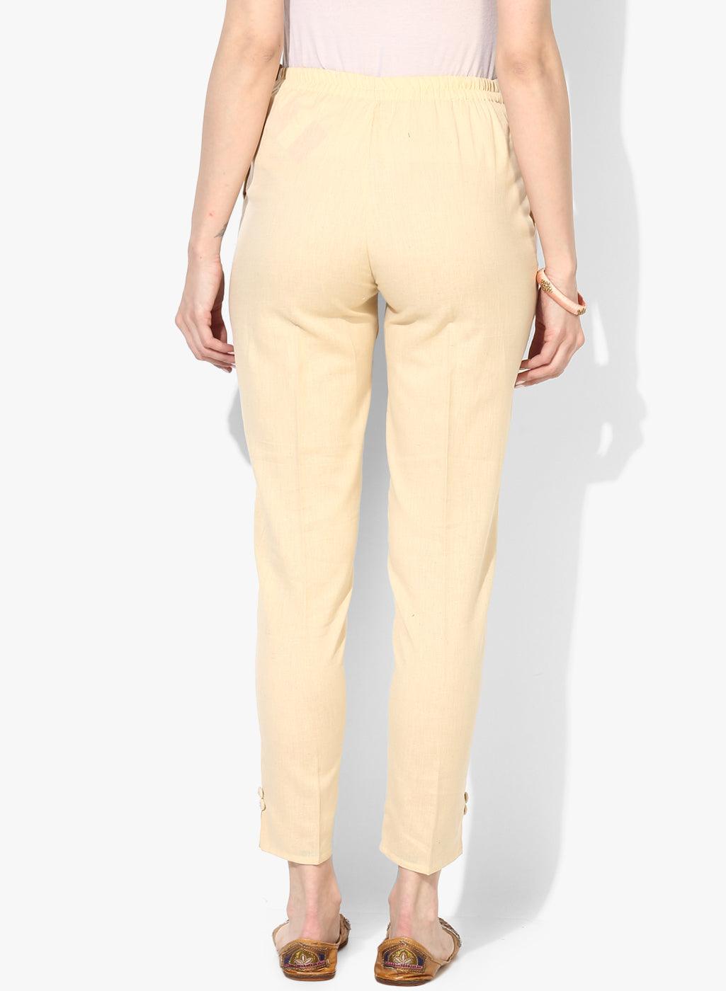 Women's Cream-Coloured Chambray Chinos Trousers - Noz2Toz - Indiakreations