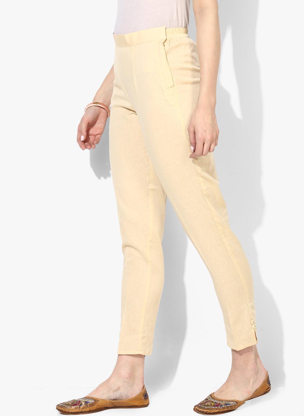 Women's Cream-Coloured Chambray Chinos Trousers - Noz2Toz - Indiakreations