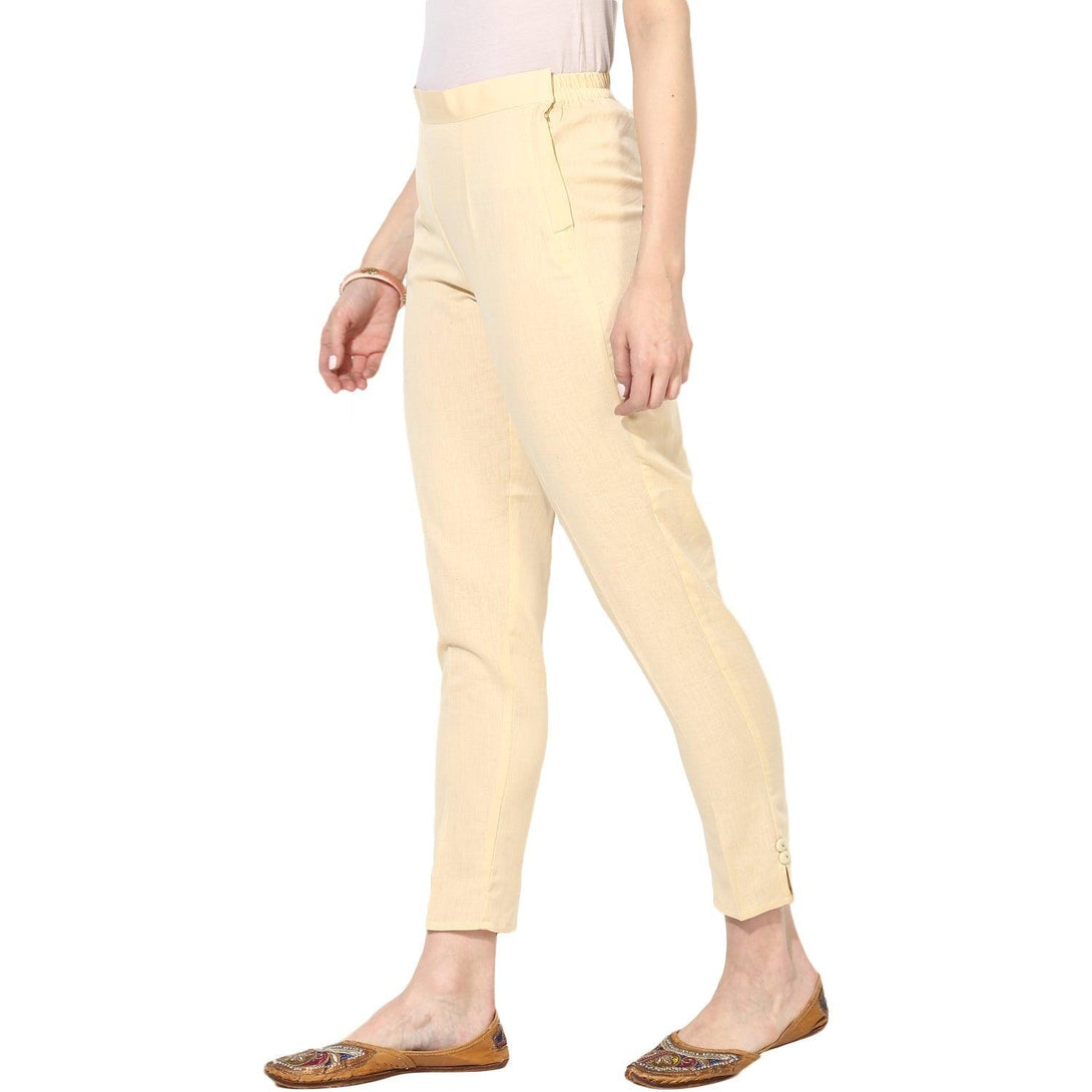 Women's Cream-Coloured Chambray Chinos Trousers - Noz2Toz - Indiakreations