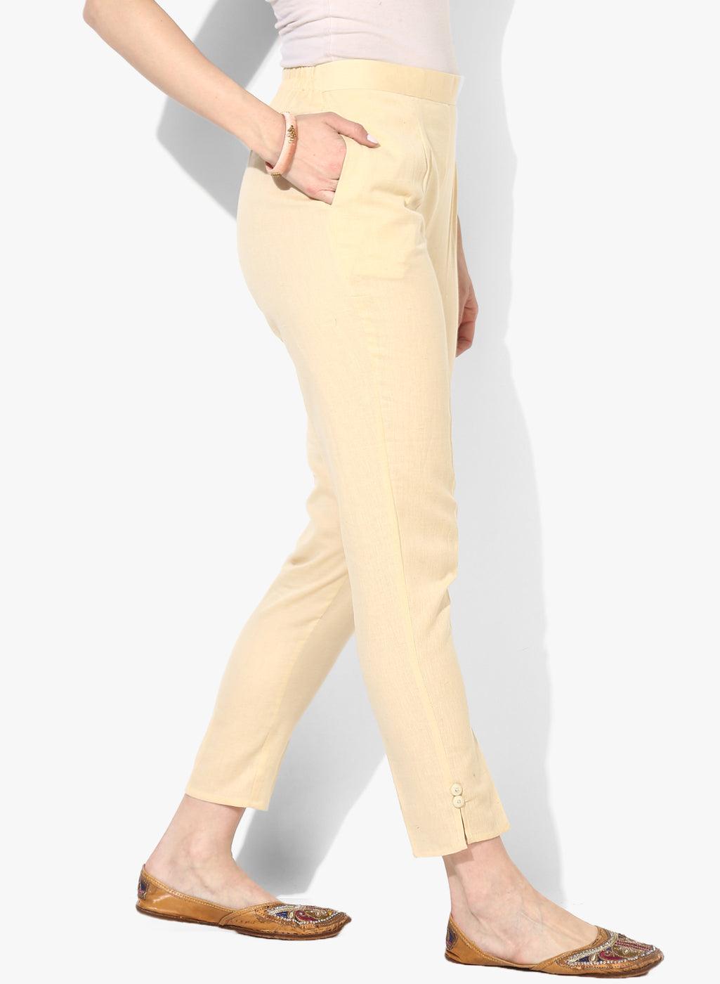 Women's Cream-Coloured Chambray Chinos Trousers - Noz2Toz - Indiakreations