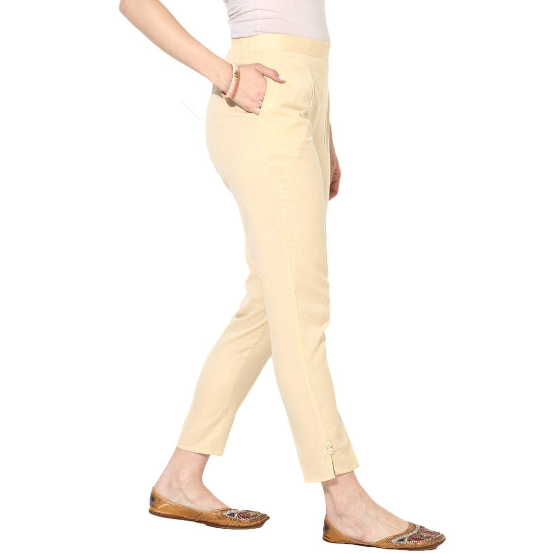 Women's Cream-Coloured Chambray Chinos Trousers - Noz2Toz - Indiakreations