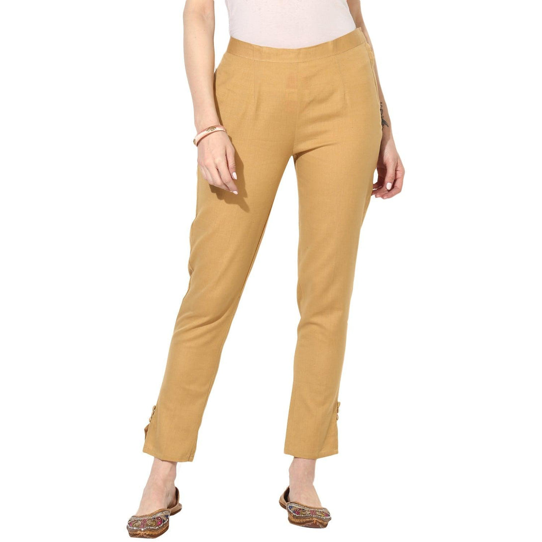 Women's khakhi Relaxed-Fit Pants with Elasticated Waistband - NOZ2TOZ - Indiakreations