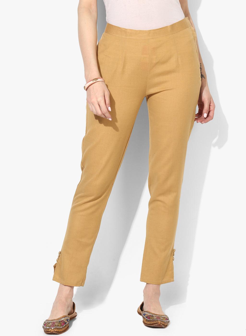 Women's khakhi Relaxed-Fit Pants with Elasticated Waistband - NOZ2TOZ - Indiakreations