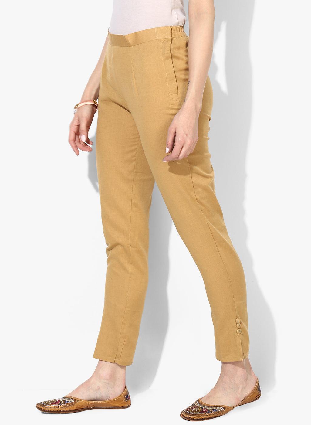 Women's khakhi Relaxed-Fit Pants with Elasticated Waistband - NOZ2TOZ - Indiakreations