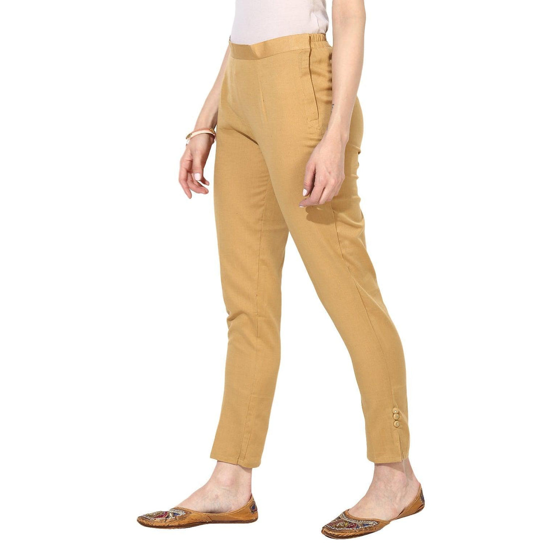 Women's khakhi Relaxed-Fit Pants with Elasticated Waistband - NOZ2TOZ - Indiakreations