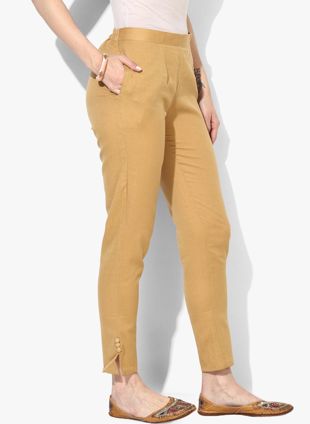 Women's khakhi Relaxed-Fit Pants with Elasticated Waistband - NOZ2TOZ - Indiakreations