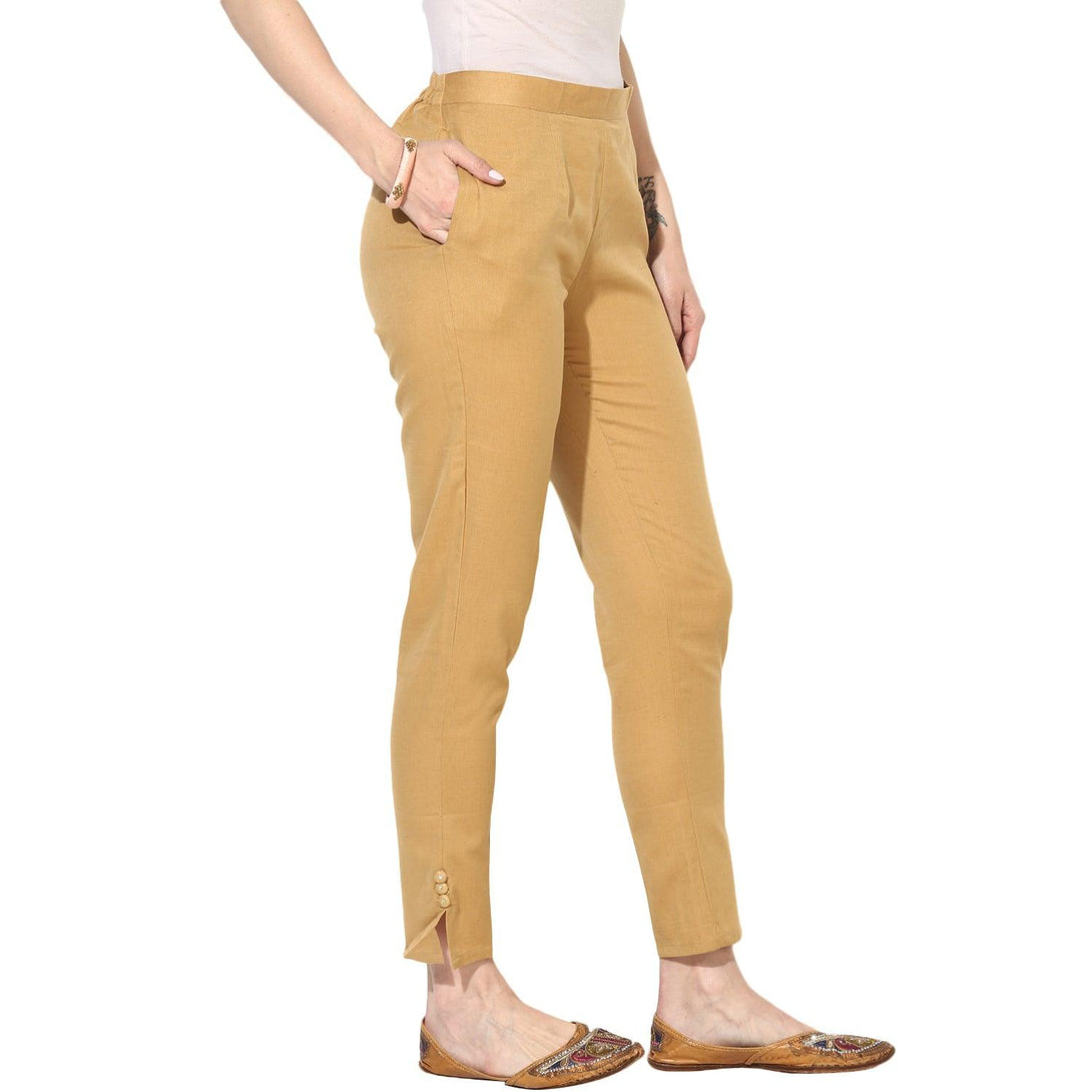 Women's khakhi Relaxed-Fit Pants with Elasticated Waistband - NOZ2TOZ - Indiakreations