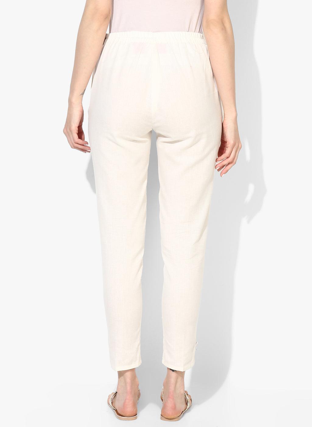 Women's Cream Chambray Cigarette Trousers - Noz2Toz - Indiakreations