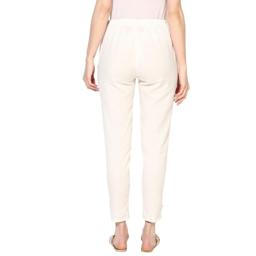 Women's Cream Chambray Cigarette Trousers - Noz2Toz - Indiakreations