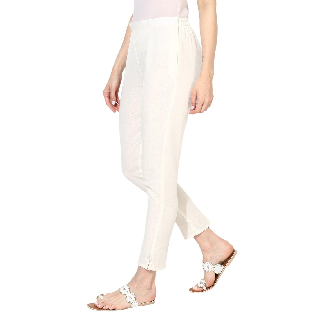 Women's Cream Chambray Cigarette Trousers - Noz2Toz - Indiakreations