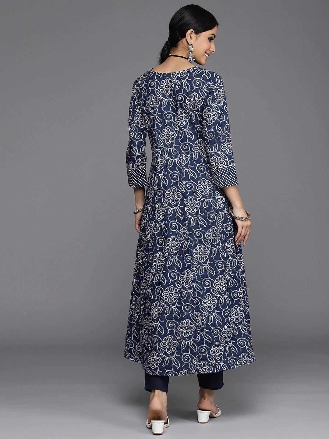 Varanga Women Navy Blue White Bandhani Printed Gotta Patti Cotton Kurta - Indiakreations