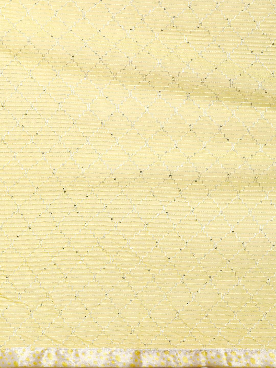 Designer Trendy Embroidery And Strip Work Pure Chiffon Saree In Yellow - Indiakreations