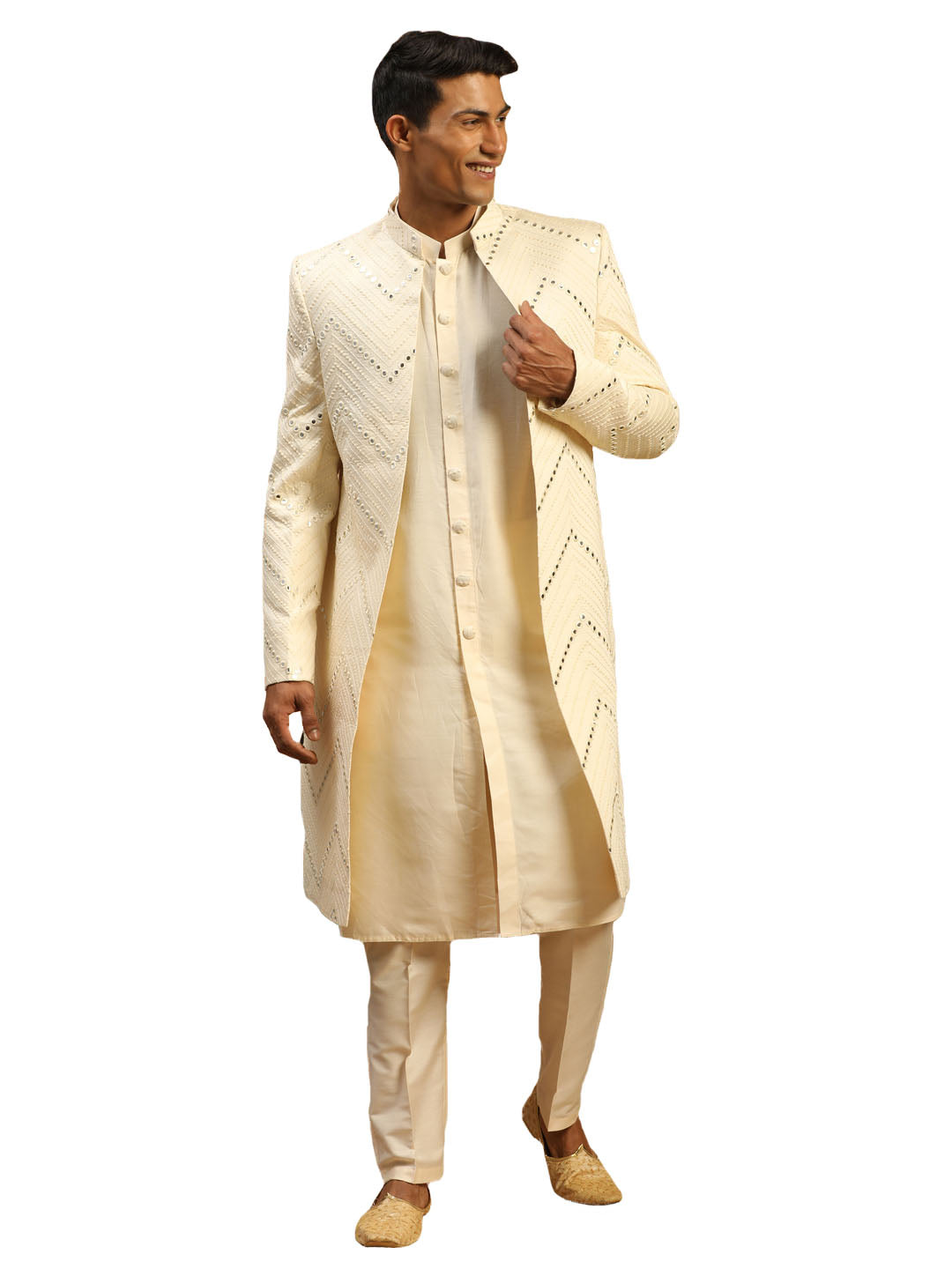 Men's Cream Viscose Sherwani Set - Shrestha By Vastramay