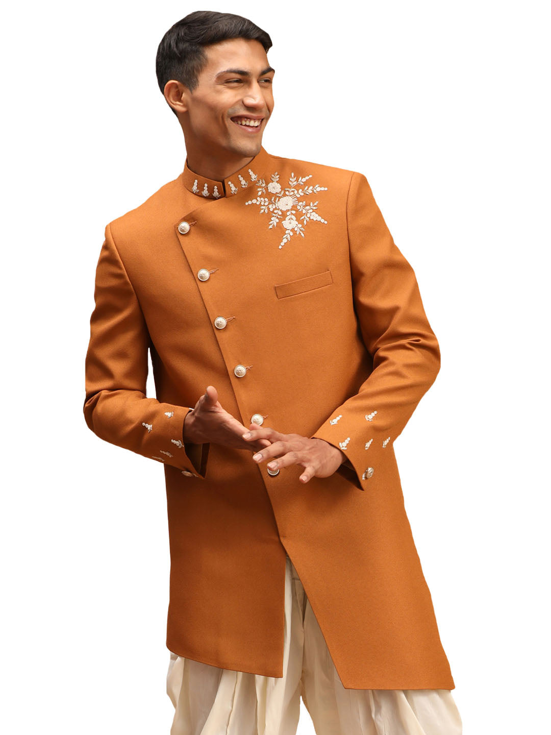 Men's Mustard Silk Sherwani Only Top - Shrestha By Vastramay