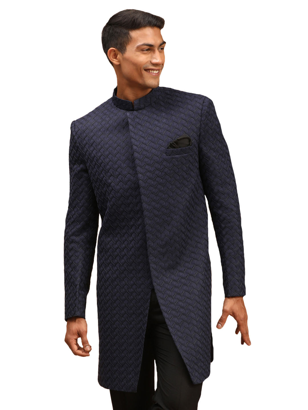 Men's Navy Blue Silk Sherwani Only Top - Shrestha By Vastramay