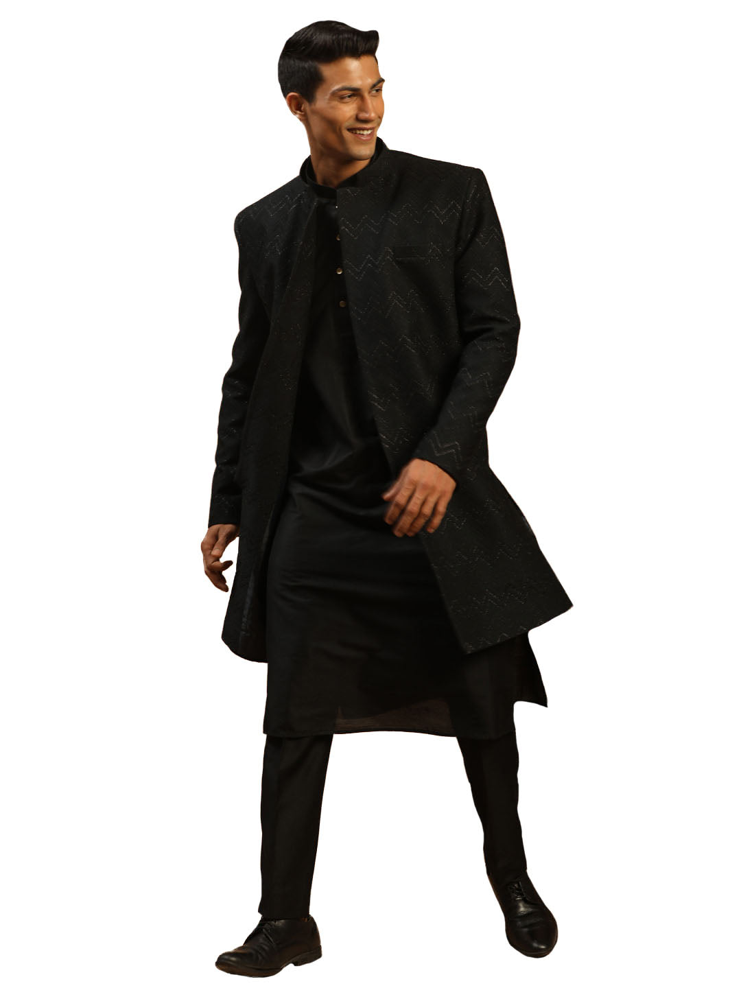 Men's Black Viscose Sherwani Set - Shrestha By Vastramay