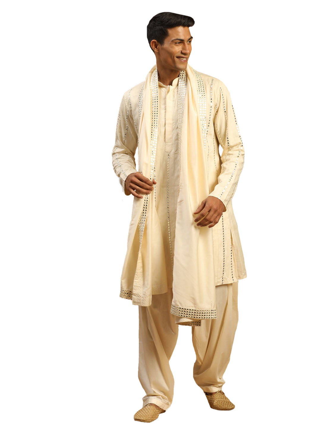 Men's Cream Viscose Kurta And Patiala Set - Shrestha By Vastramay