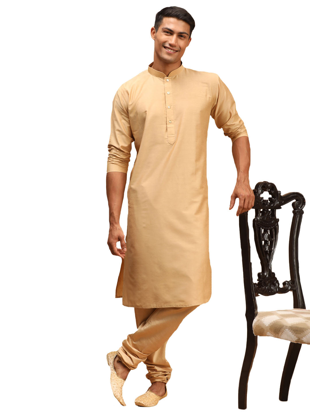 Men's Rose Gold Viscose Kurta Pyjama Set - Shrestha By Vastramay