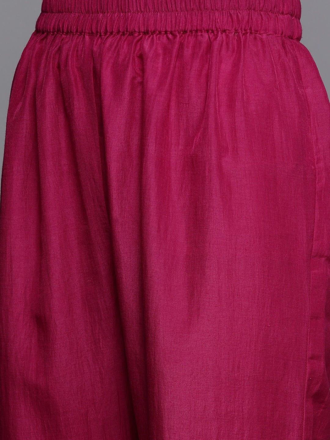 Varanga Women Magenta Ethnic Motifs Yoke Design Gotta Patti Kurta with Trousers With Dupatta - Indiakreations