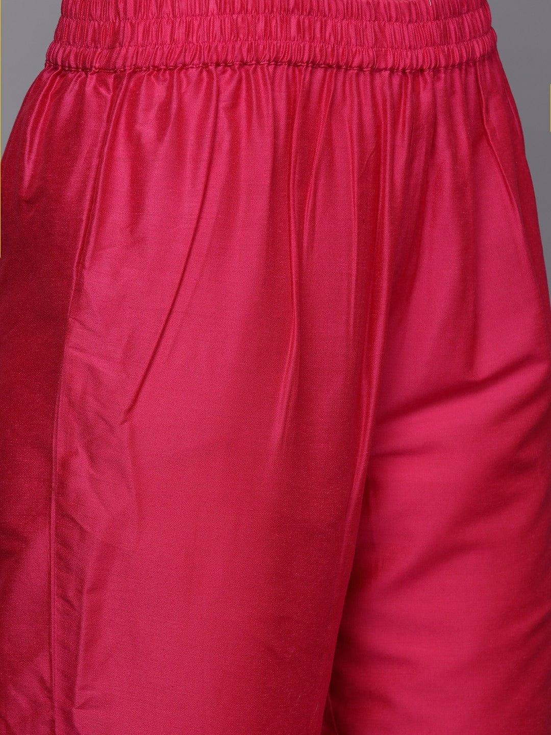 Varanga Women Fuchsia Yoke Design Kurta with Trousers & With Dupatta - Indiakreations