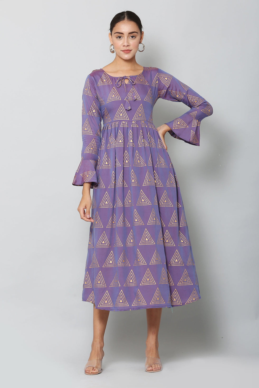 Women's Purple Color Muslin Straight Gold Printed Kurta - Vaaba