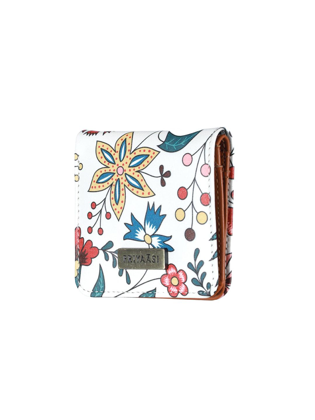 Women's White Tropical Floral Two Fold Wallet - Priyaasi - Indiakreations