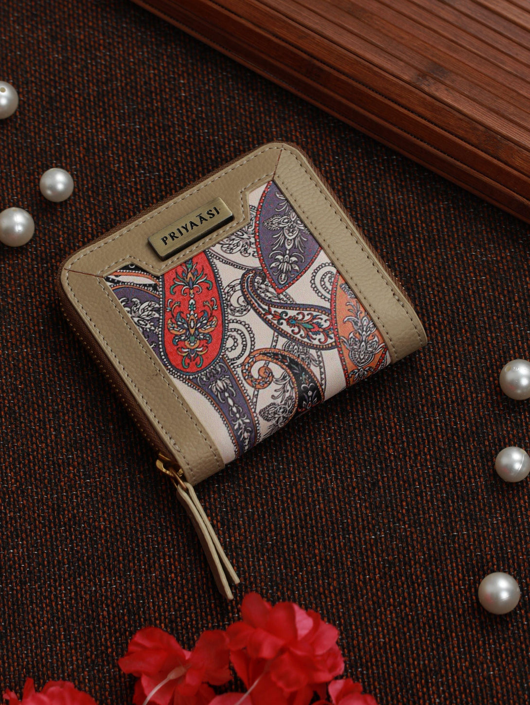 Women's Paisley Kalamkari Floral Mini Wallet - Priyaasi - Indiakreations