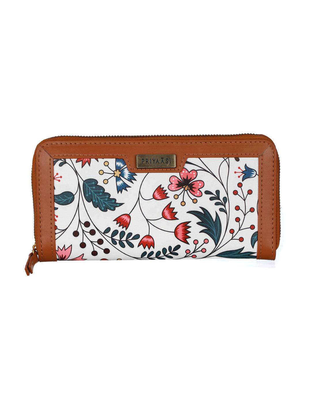 Women's White Tropical Floral Chain Wallet - Priyaasi - Indiakreations